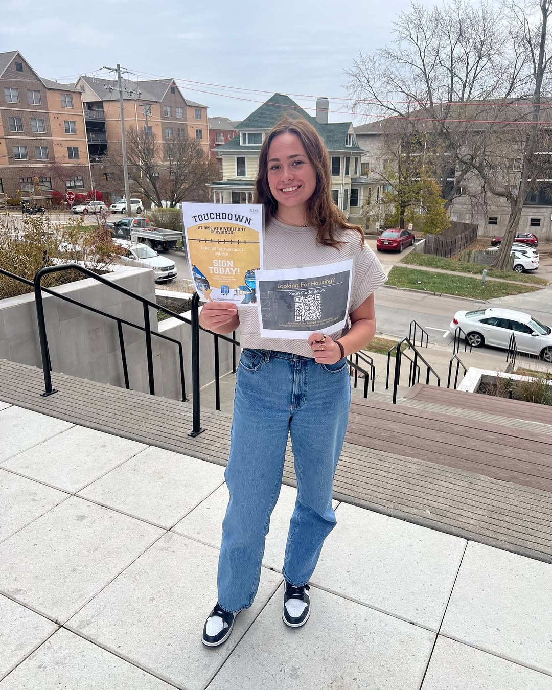 See a sign on campus? That's your sign. \ud83d\ude09 Scan the QR code to start your housing search with Rise at Riverfront Crossings 