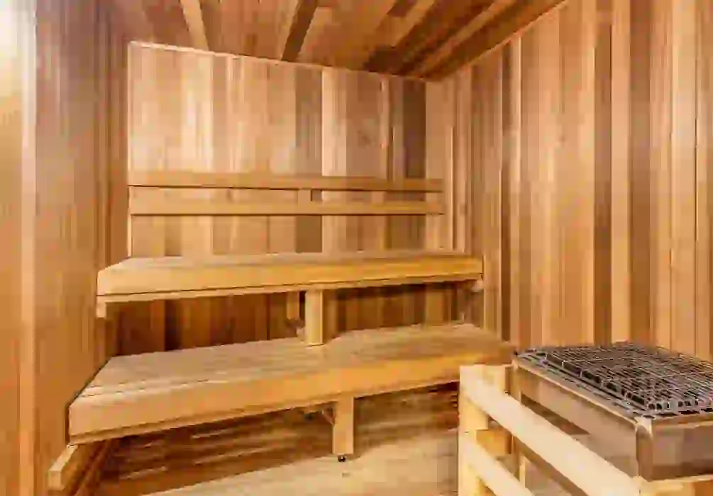 Real wood sauna at Rise at Riverfront Crossings