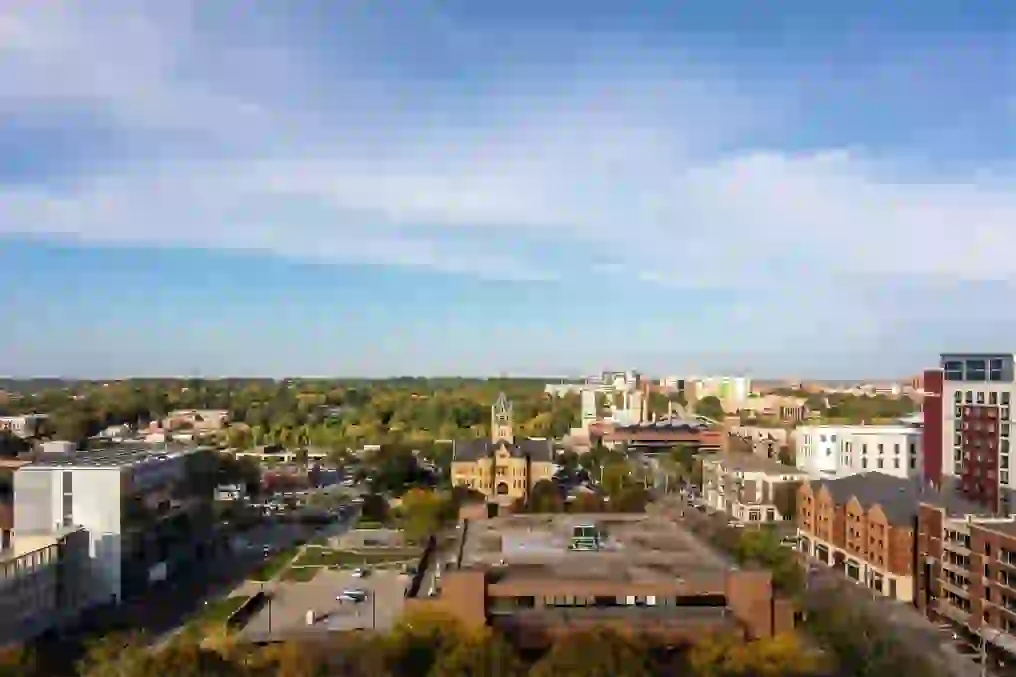 View of The University of Iowa campus from Rise at Riverfront Crossings