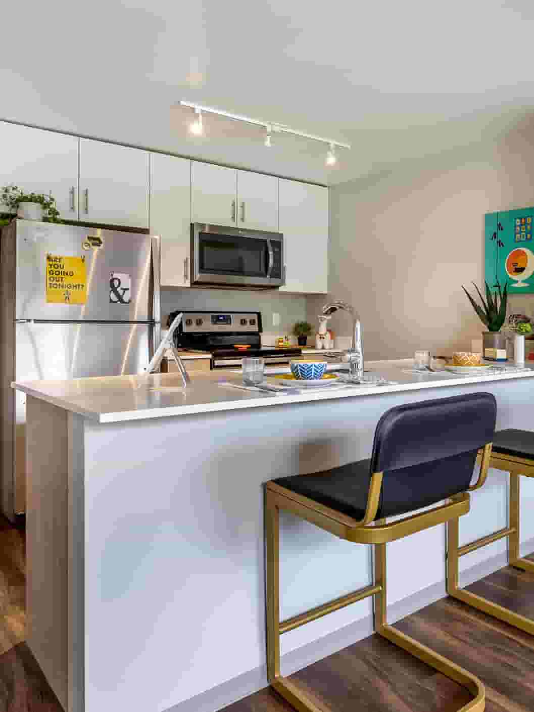 Modern student apartment kitchens with premium appliances