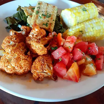 Plate of food from Trumpet Blossom Cafe